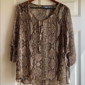 Izod snake skin brown & tan medium sheer blouse